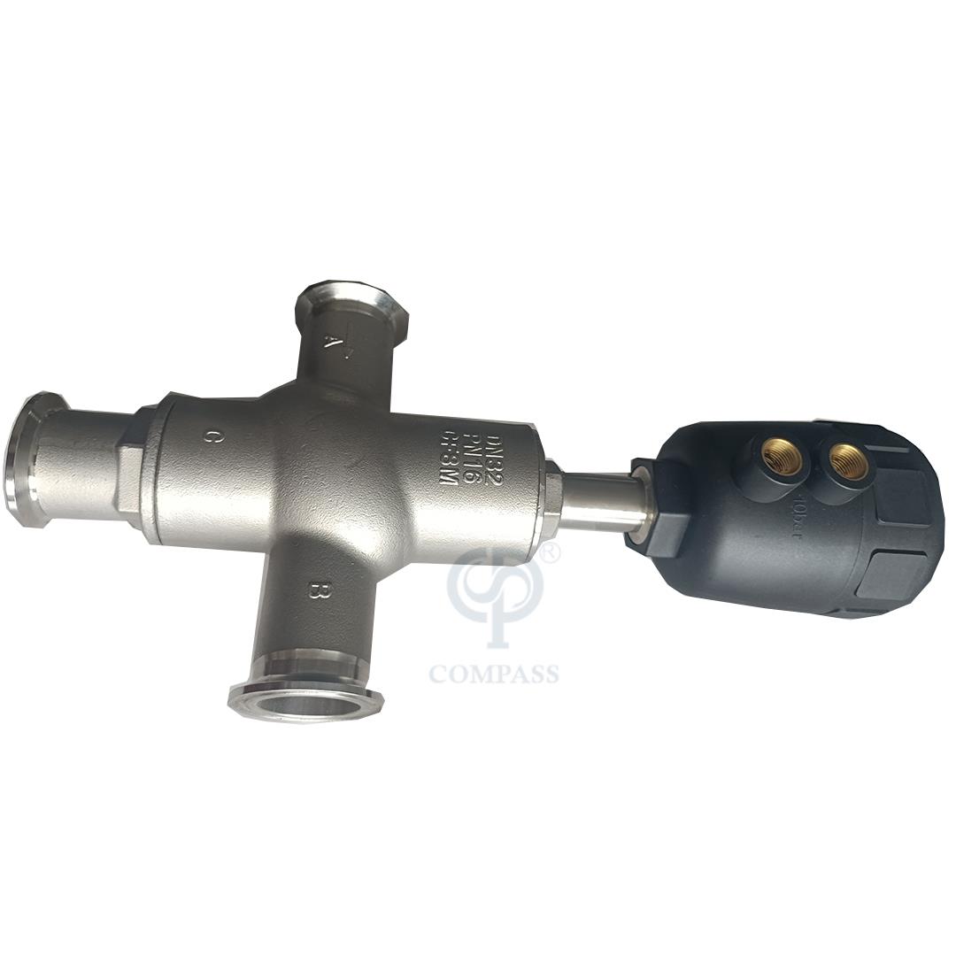 Stainless Steel Plastic Head Pneumatic Control Three Ways Clamp Angle Seat Valve
