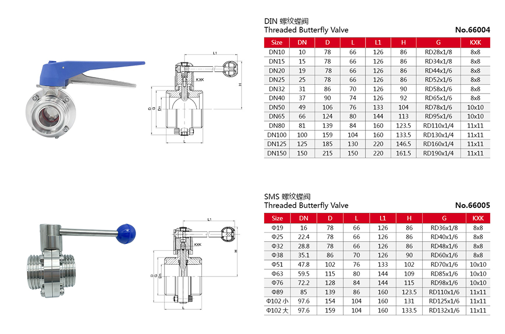 stainless steel sanitary hygienic manual threading butterfly valve
