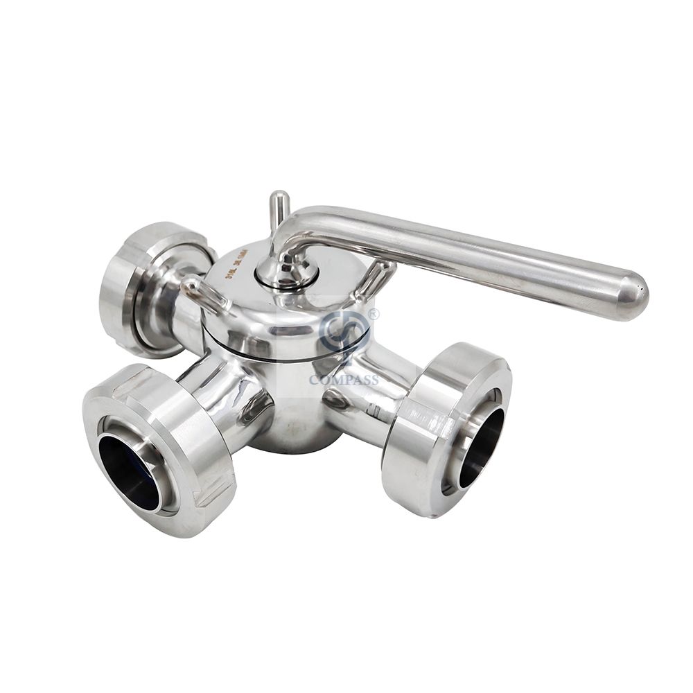 Stainless Steel SS304 SS316L Sanitary Casting Union Ends L Port Three Ways Plug Valves