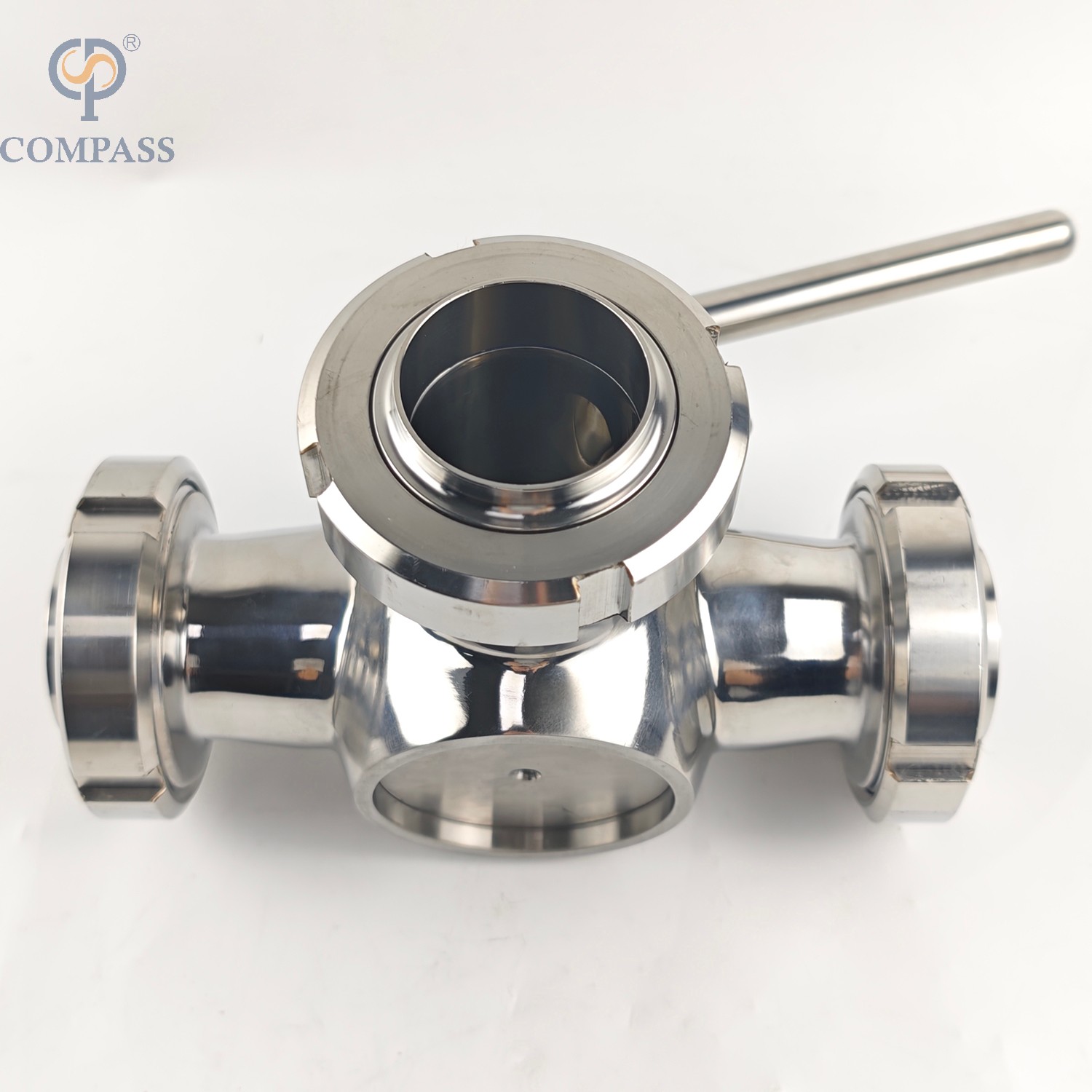 Sanitary Stainless Steel SS304 DN50 Union T-port Three Ways Plug Valves