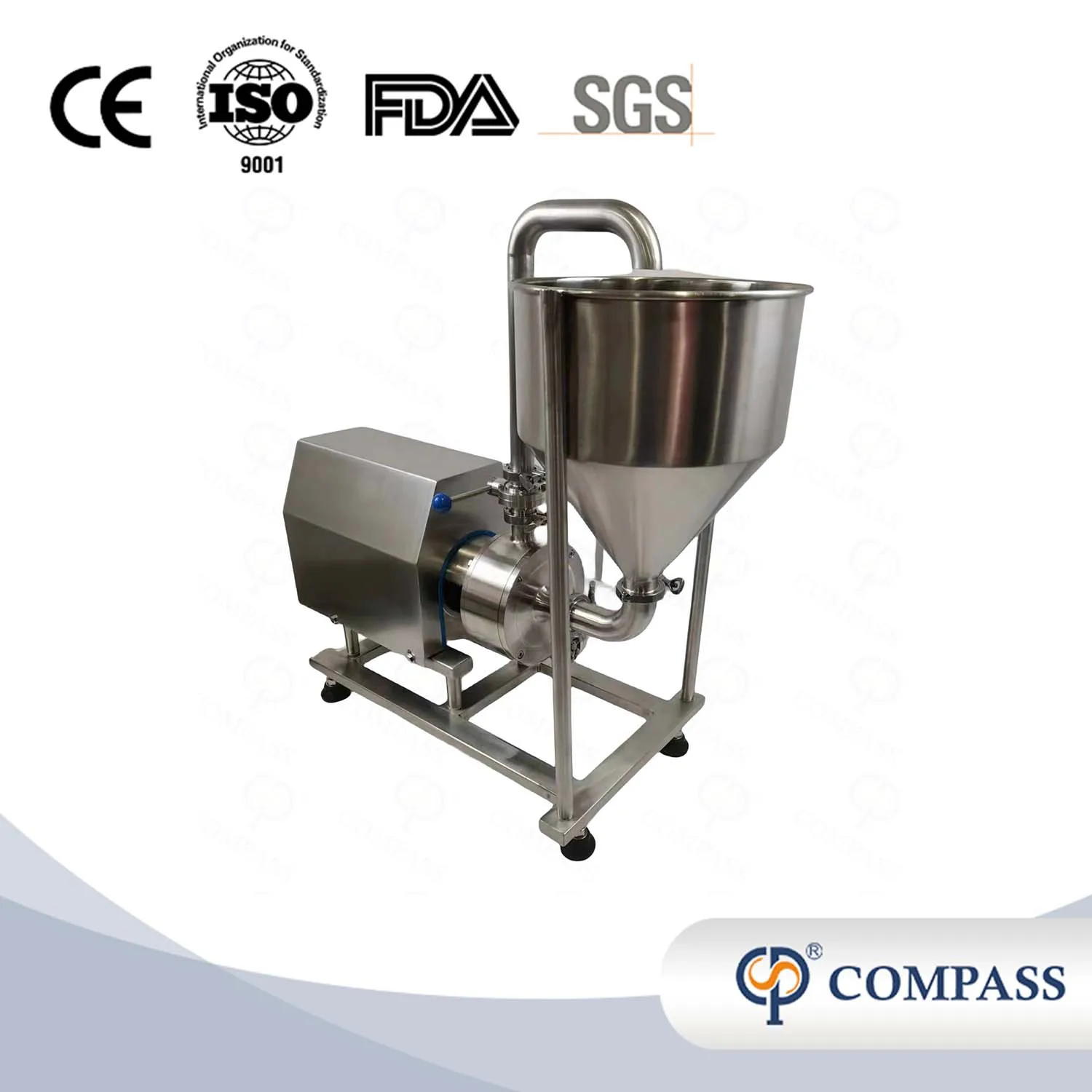 TRL3 SS304 Sanitary Three Stages Inline High Shear Dispersing Emulsion Pump with Hopper Control Cabinet and Frequency Converter