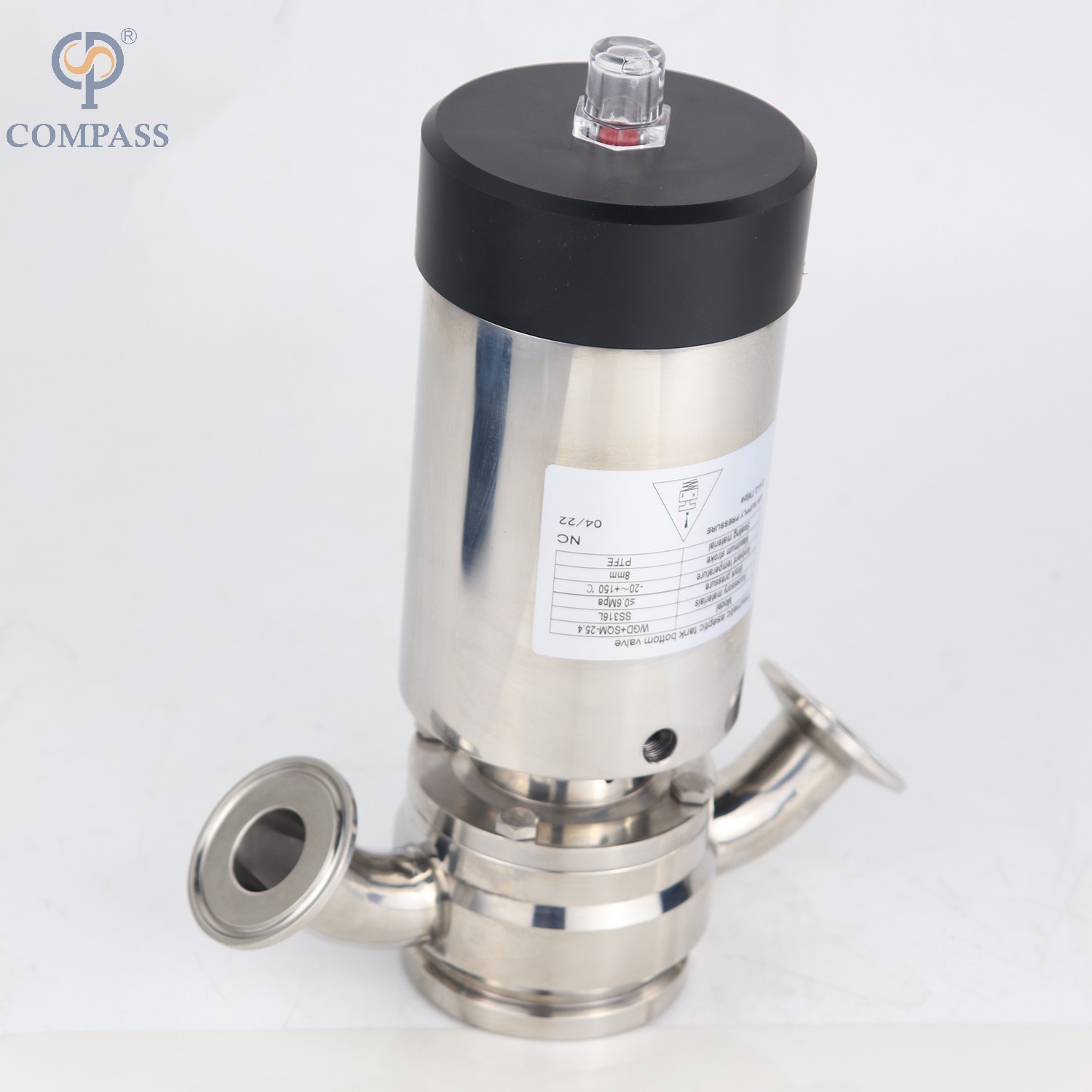 2 Inch Sanitary Stainless Steel Aseptic Flush Bottom Pneumatic Valves with Two Elbow Ends