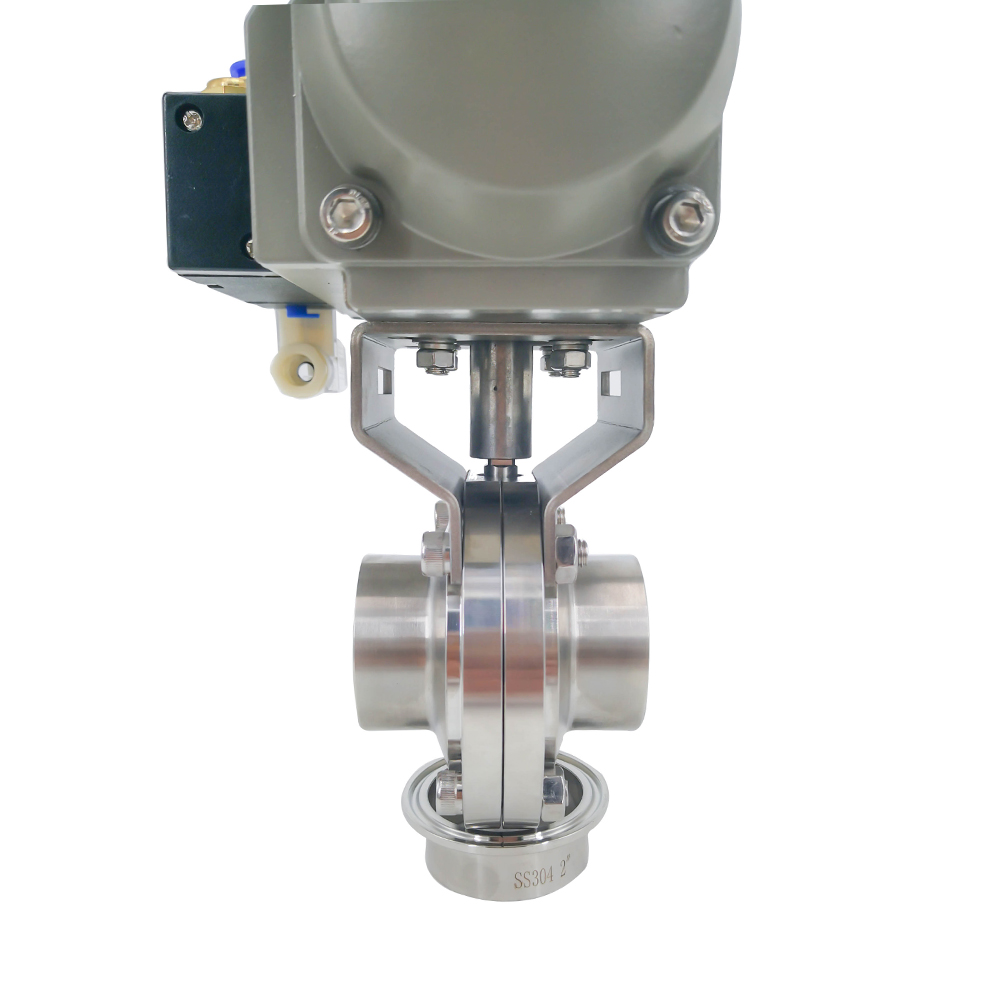 3Inch 76MM Sanitary Hygienic Stainless Steel Food Grade SS304 SMS Pneumatic Weld Butterfly Valve with Pneumatic Actuator+Solenoid Valve +Limit Switch