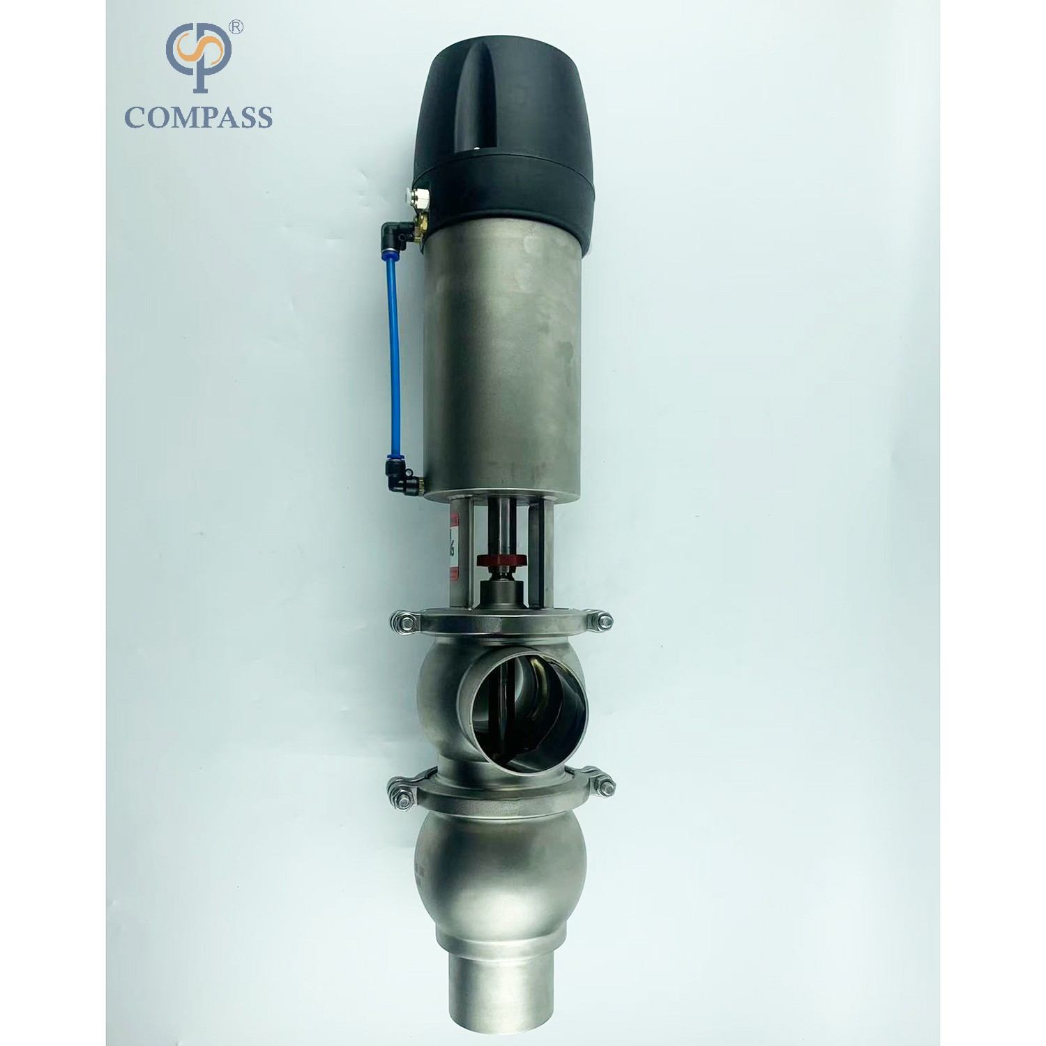 SS304 DIN 21 MODEL PNEUMATIC CLAMP DIVERTER VALVE WITH 24V CONTROL HEAD