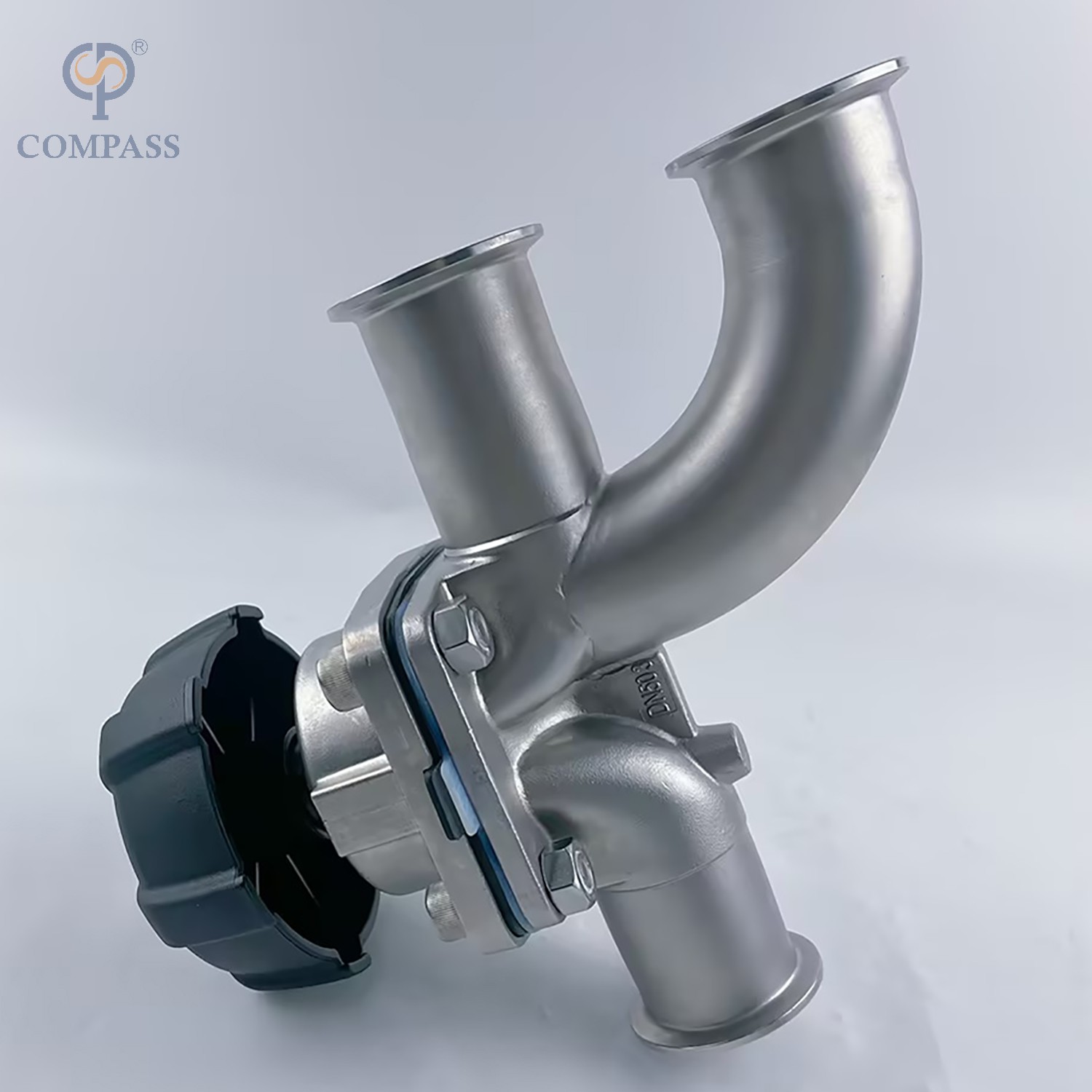 Hot Sale 2Inch TC 64MM Sanitary Stainless Steel SS316L Manual Three-way Elbow Diaphragm Valve with PTFE and EPDM Split Diaphragm