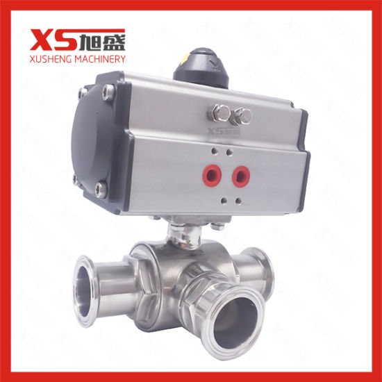 Stainless Steel Sanitary Three Ways Pneumatic Actuator Ball Valve