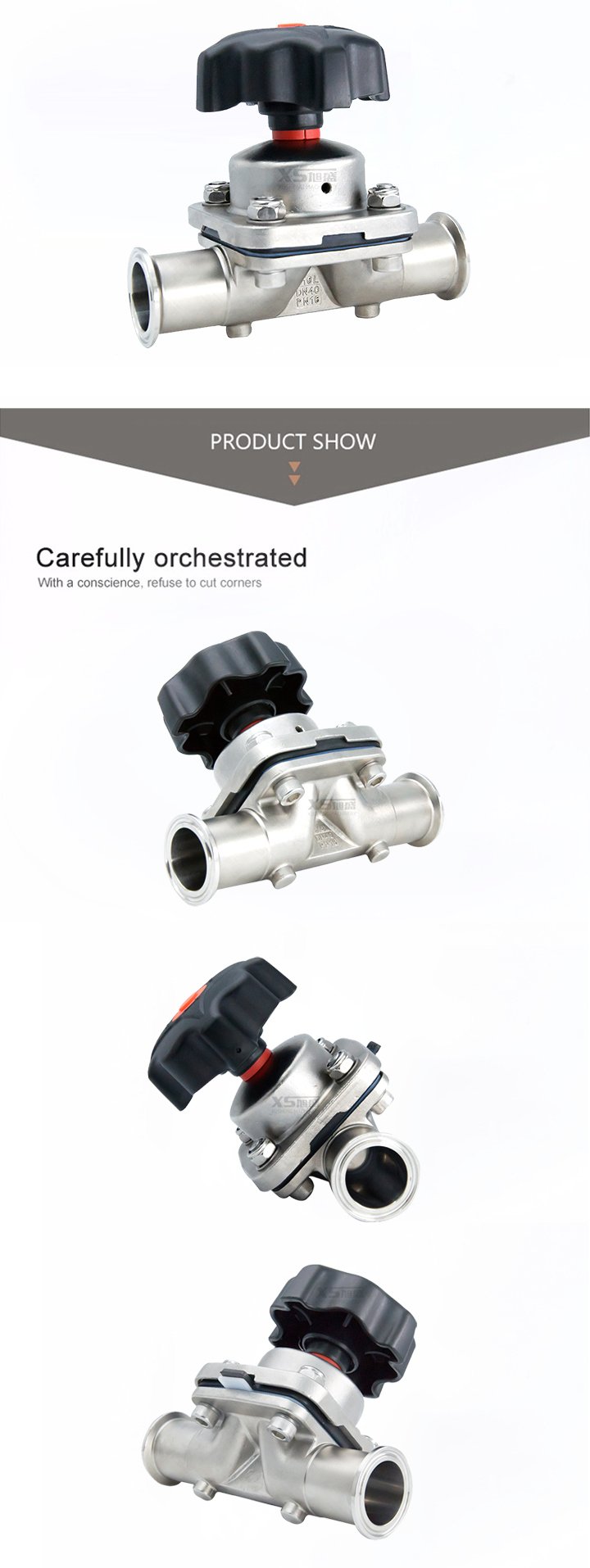 High Purity Manual Three Ways Diaphragm Valves with PTFE + EPDM