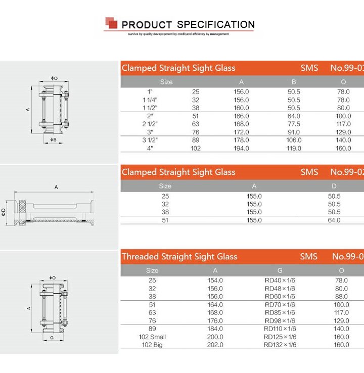 Flow Sanitary Stainless Steel Ferrule End Sight Glass