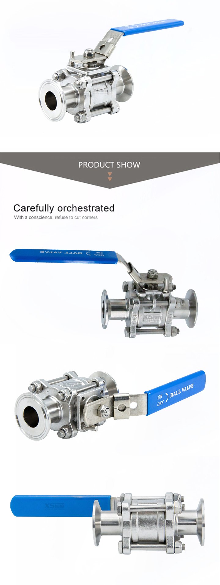 Stainless Steel Sanitary Manual Three-Piece Ball Valve with High Platform