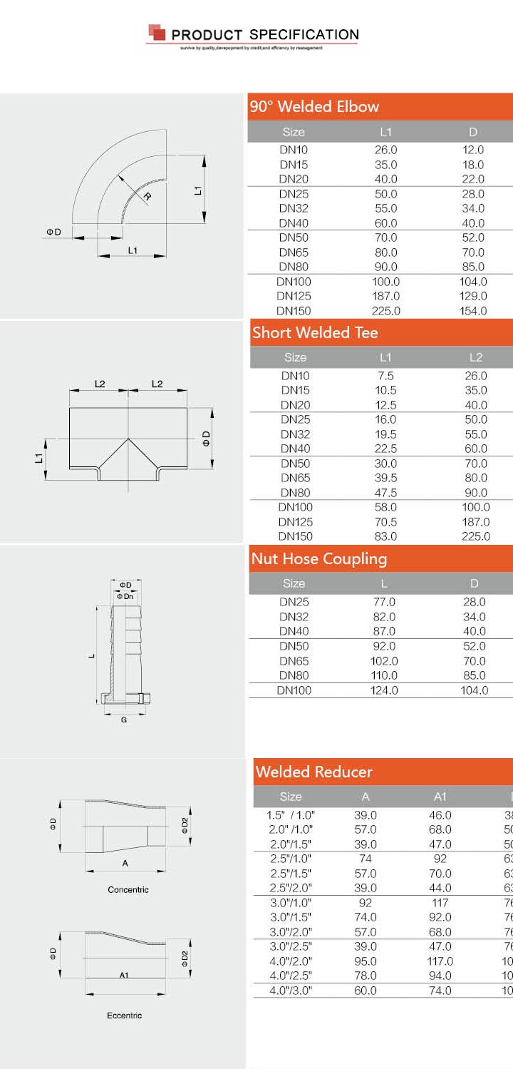 Stainless Steel SS316L Sanitary SMS Welded Equal Tee