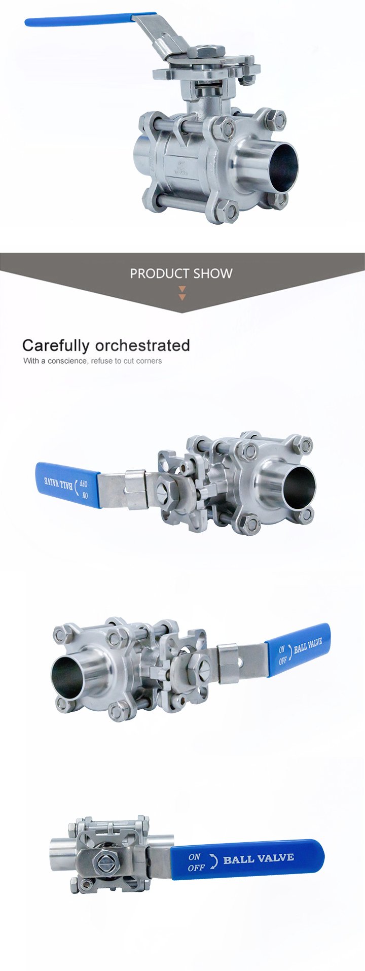 Stainless Steel Sanitary Welded Three Piece Ball Valve