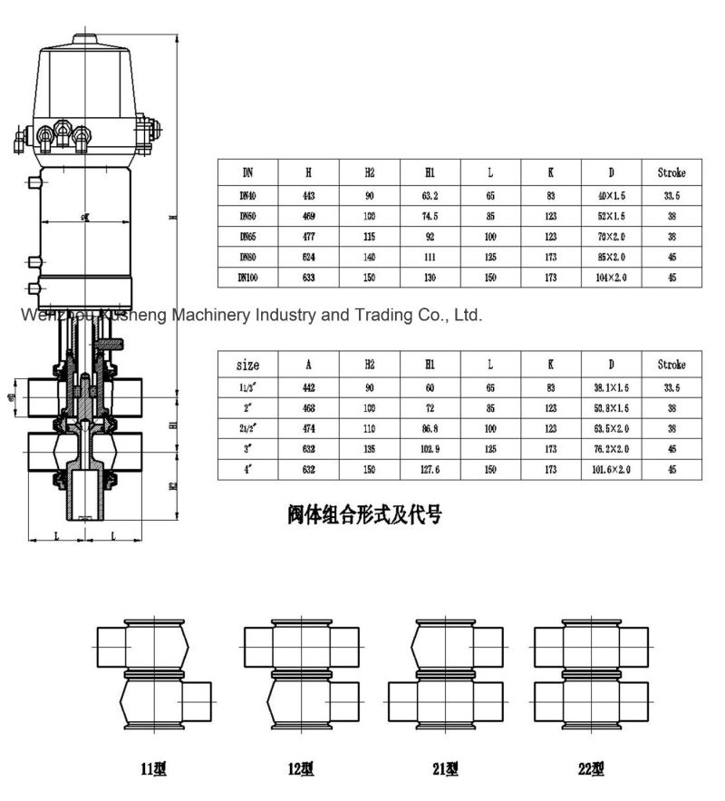 Stainless Steel Sanitary Double Seat Mix-Proof Valve with C-Top