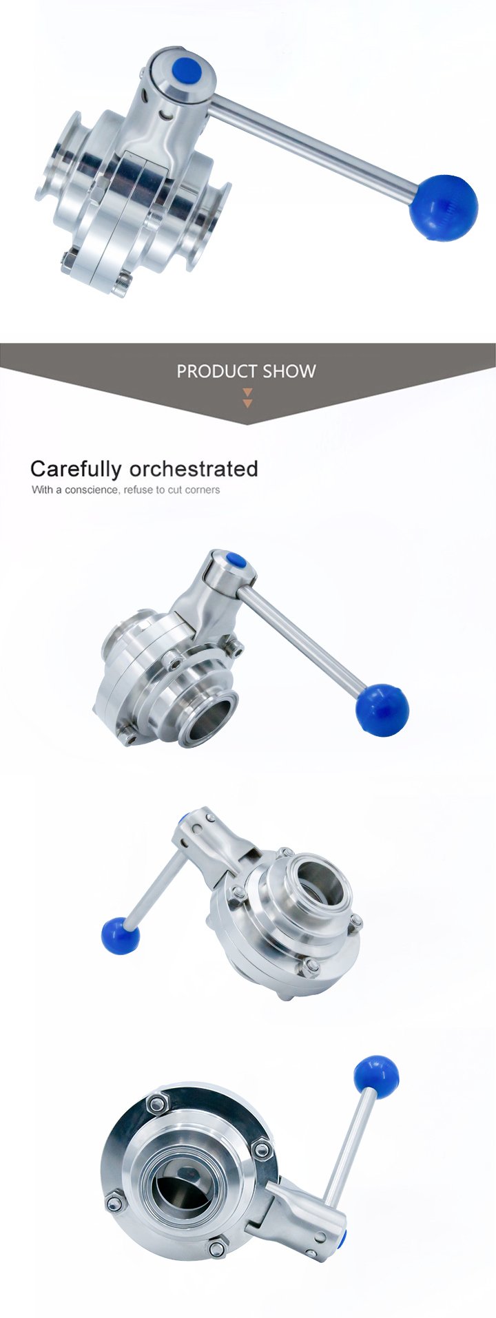 Stainless Steel SS304 Dn20-Dn100 Tc Tri Clamping Butterfly Ball Valve