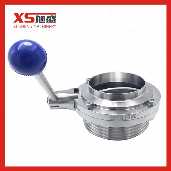 Stainless Steel Ss304 Food Grade Male Threading Weld Butterfly Valve