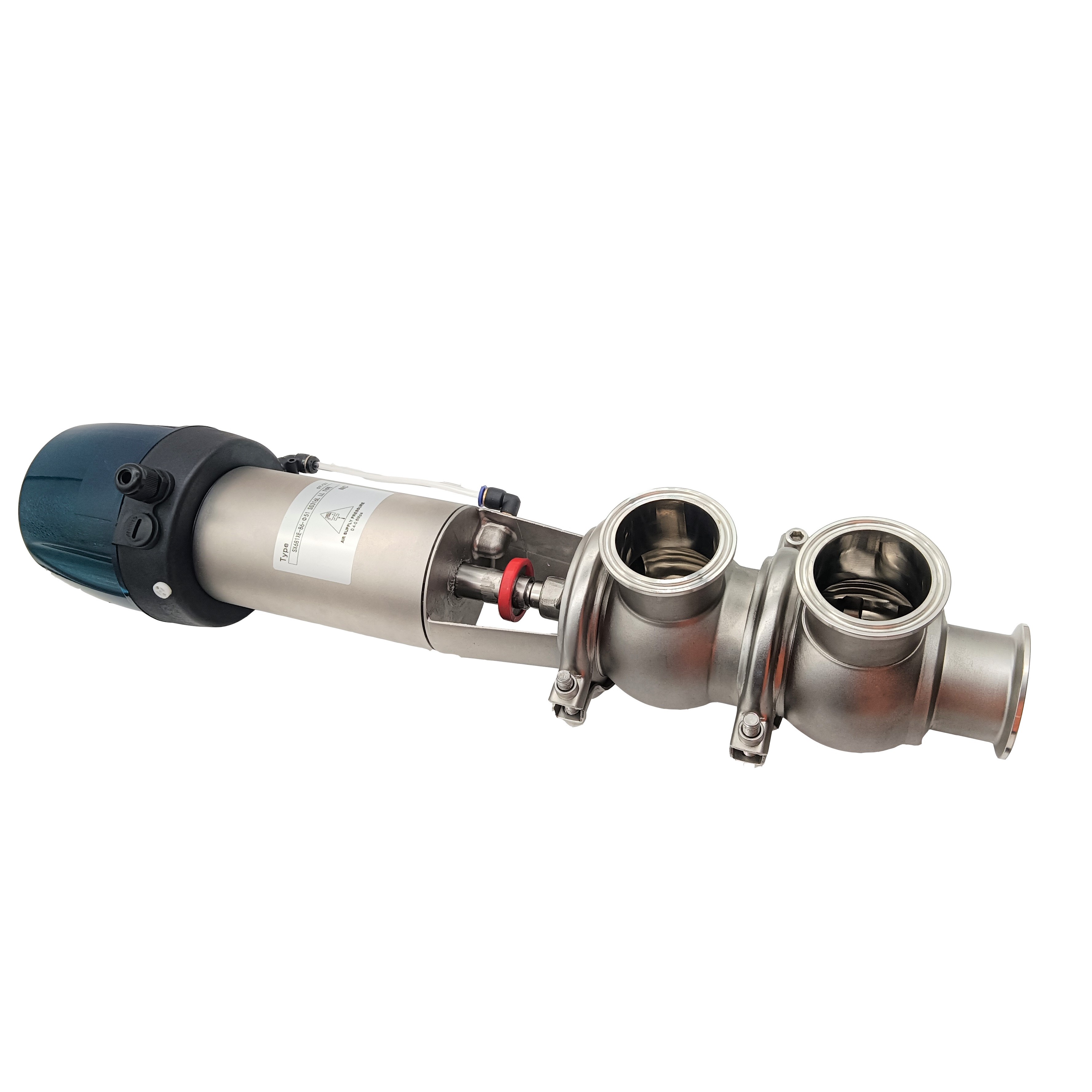 Stainless Steel Sanitary 3-way 21 Model LL Type Pneumatic Flow Diverter Division Valve with C-top Control Head