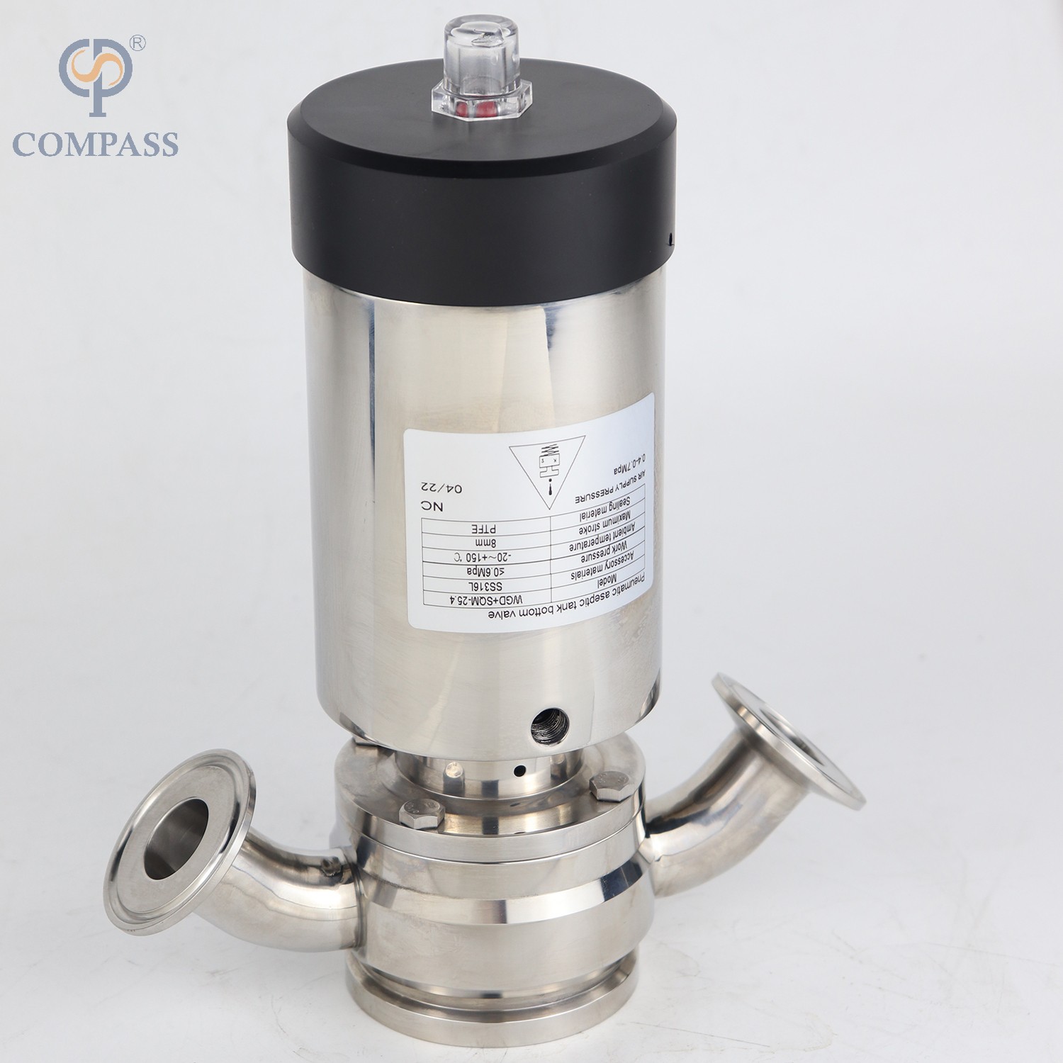 2 Inch Sanitary Stainless Steel Aseptic Flush Bottom Pneumatic Valves with Two Elbow Ends