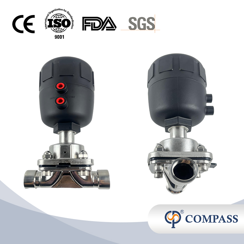 G 1" SS316L G FEMALE-THREAD STRAIGHT DIAPHRAGM VALVE WITH PLASTIC PNEUMATIC HEAD