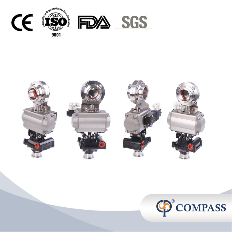 2Inch 51MM Sanitary Hygienic Stainless Steel Food Grade SS304 SMS Pneumatic Clamp Butterfly Valve with Pneumatic Actuator+Solenoid Valve +Limit Switch