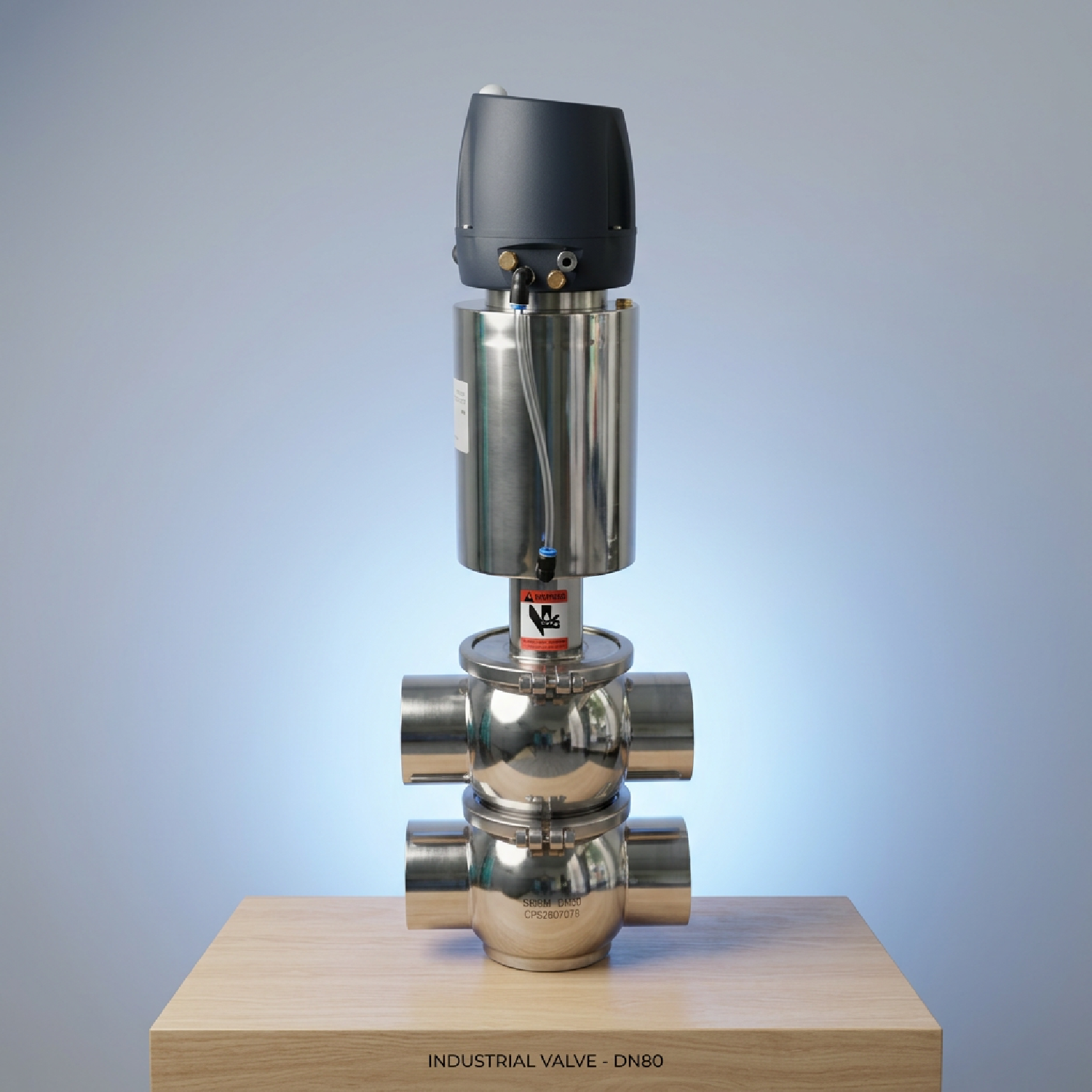 SS304 Single Acting Pneumatic Actuator DIN 22A Model Normally Closed DN80 Pneumatic Weld Diverter Valve with 24VDC Control Head