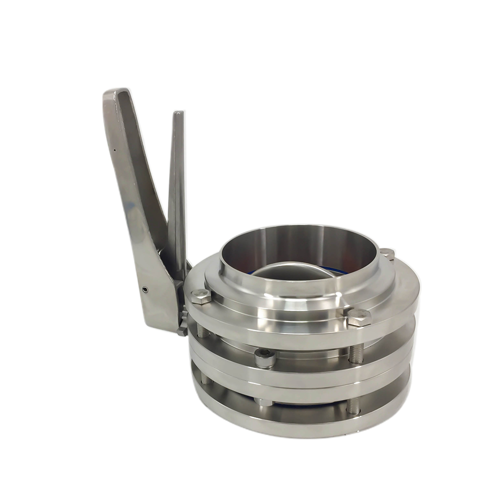DN25 RD52×1/6 Sanitary Hygienic Stainless Steel Food Grade SS304 Manual Three-piece Butterfly Valve with Stainless Steel Gripple Handle