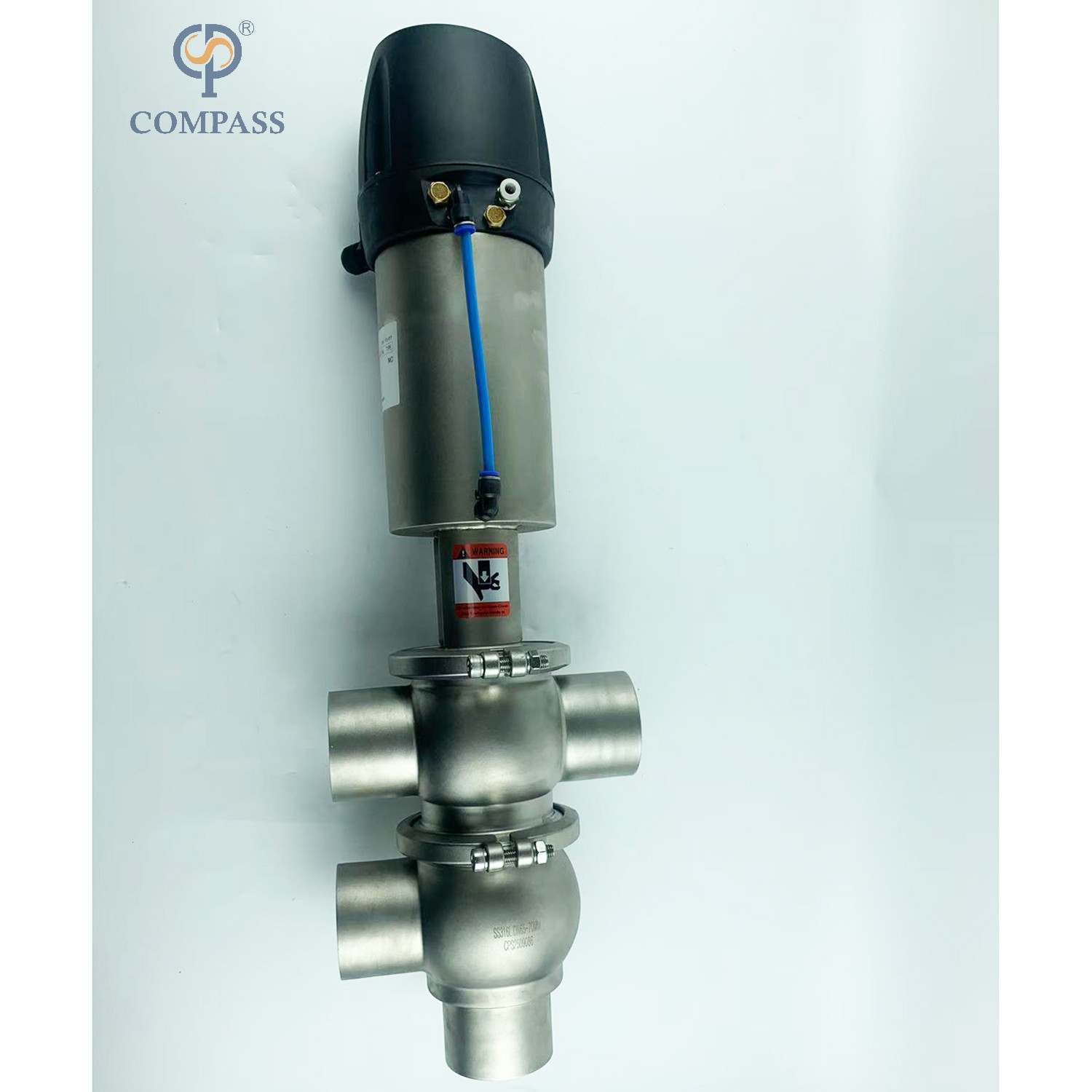 SS304 DIN 21 MODEL PNEUMATIC CLAMP DIVERTER VALVE WITH 24V CONTROL HEAD
