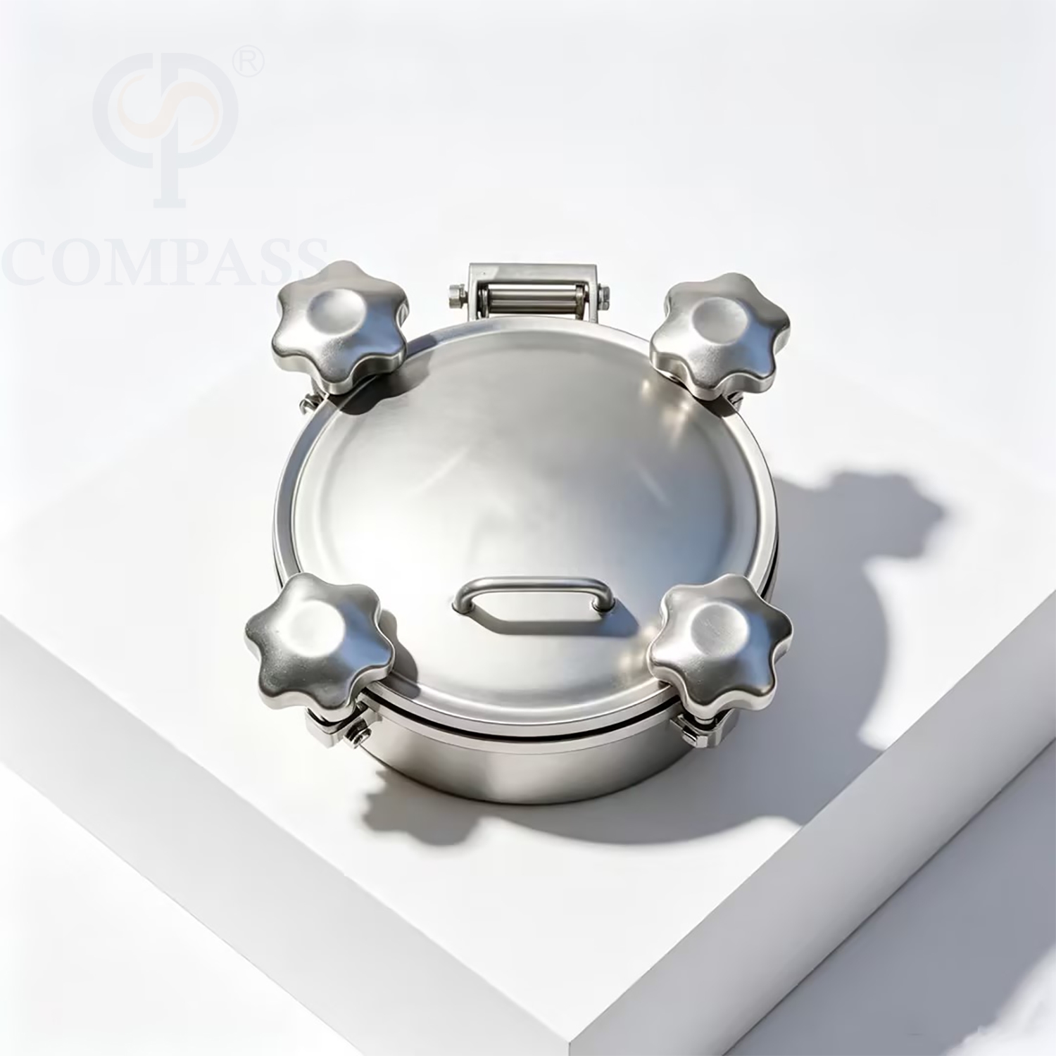Premium 350MM Hygienic Food Grade AISI316L OD 306MM Outward Round Pressure Tank Manhole Cover with Five M12 SS Handles
