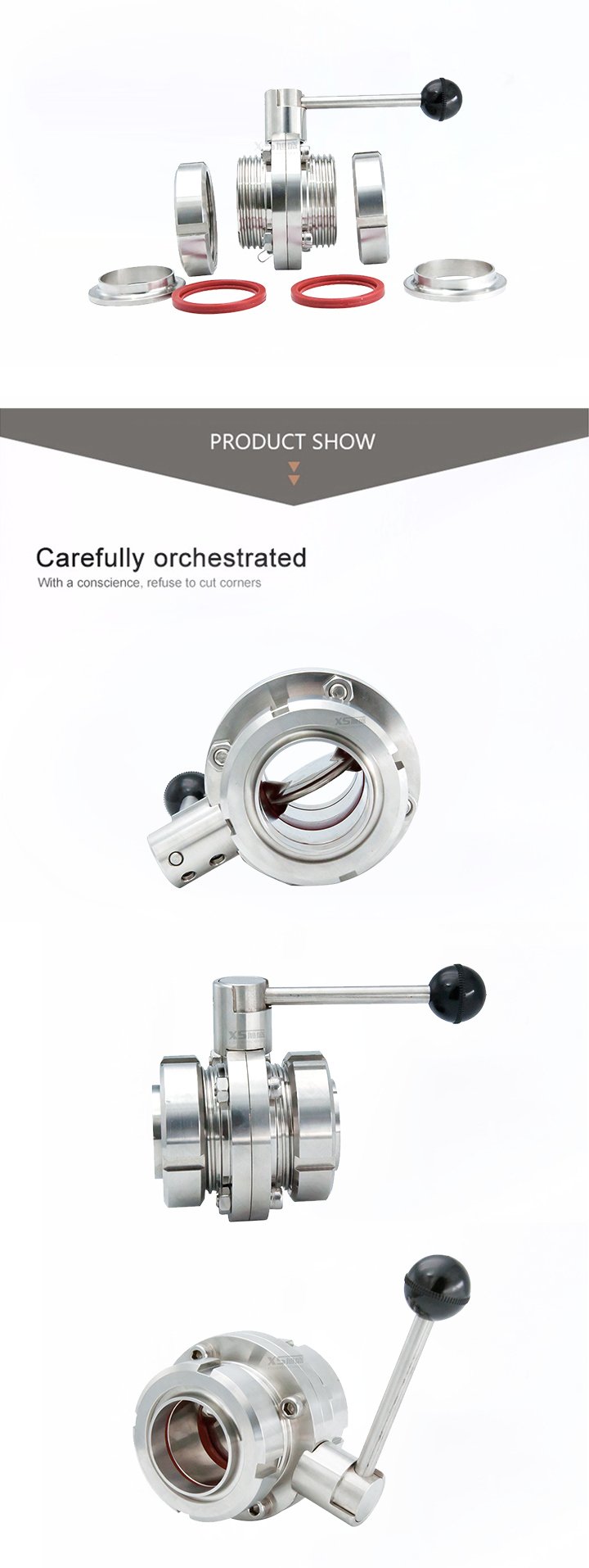 Stainless Steel Sanitary SMS Union Ends Manual Butterfly Valves