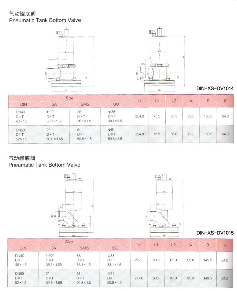 Sanitary Pneumatic Elbow Type Clamped Tank Bottom Seat Valve