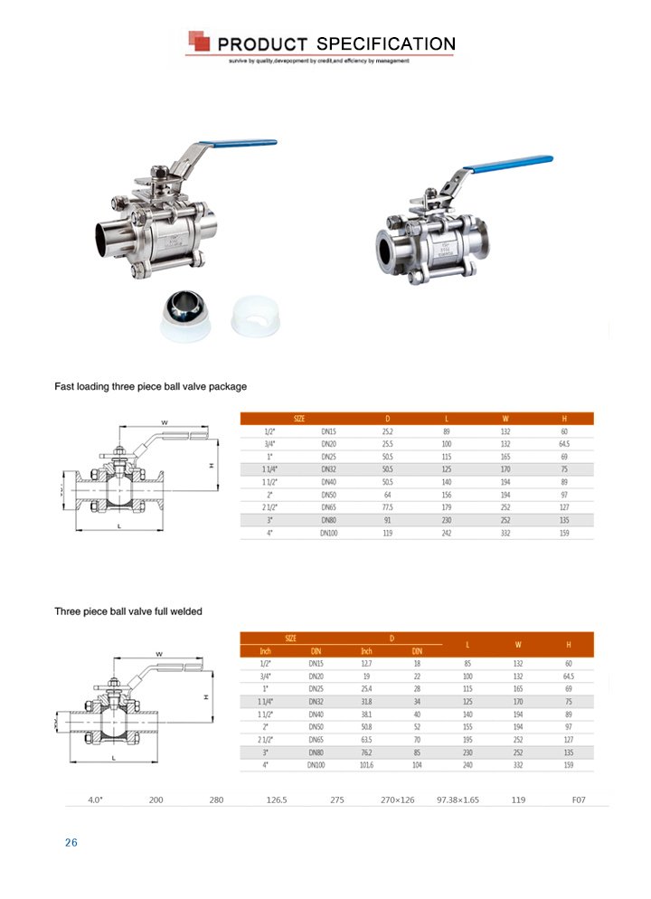 Stainless Steel SS316L Sanitary Welding Three Pieces Ball Valve