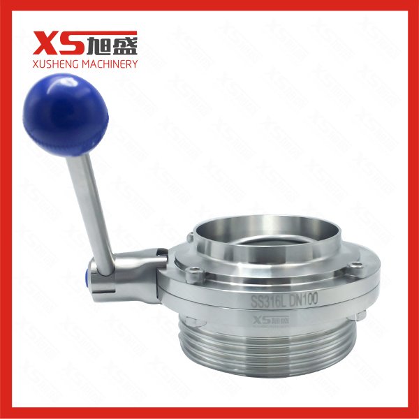 Stainless Steel Ss304 Hygienic Male Screw Weld Butterfly Valve