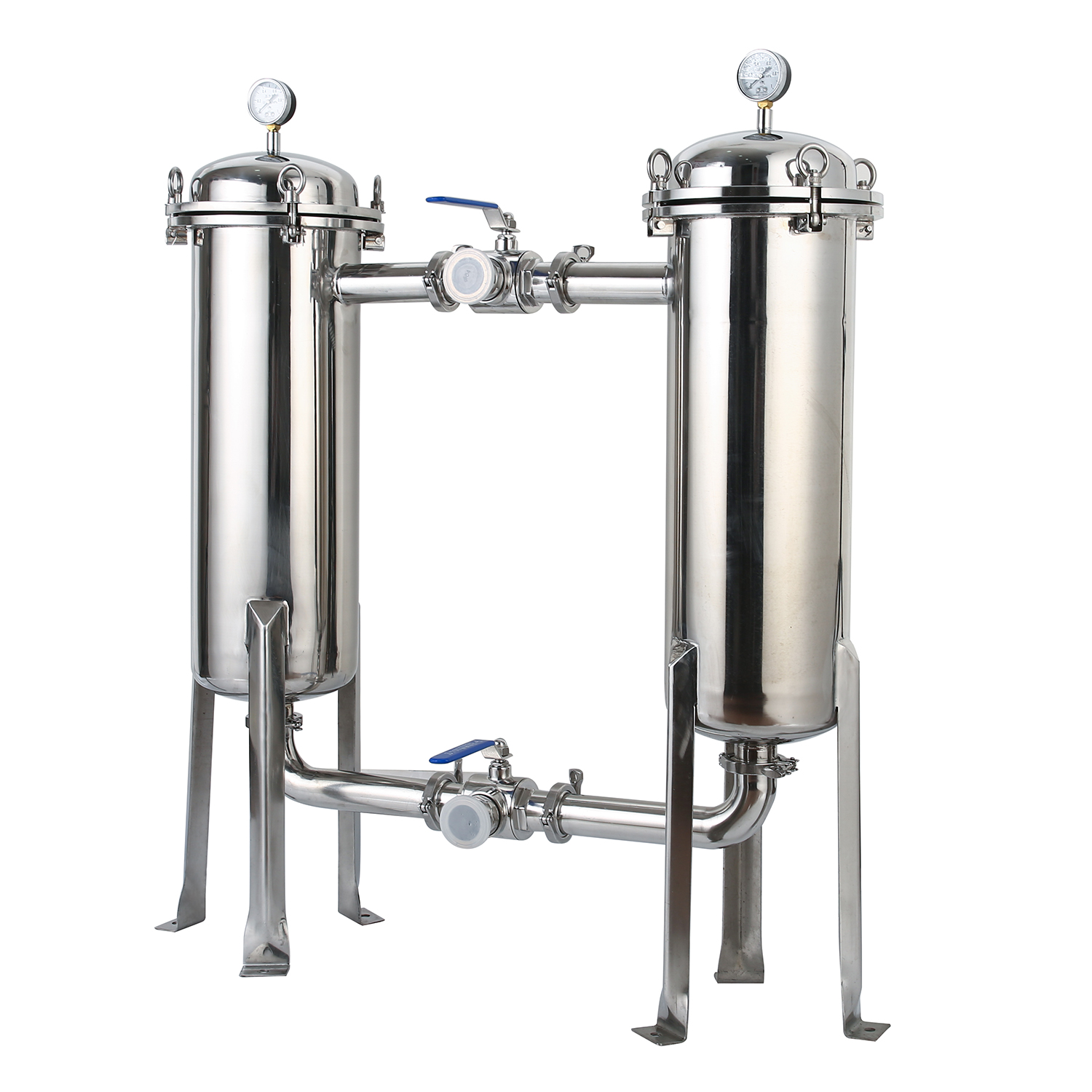 SS304 SS316L Sanitary Stainless Steel Duplex Bag Filter for Liquid Juice Beer Wine Milk Purification System