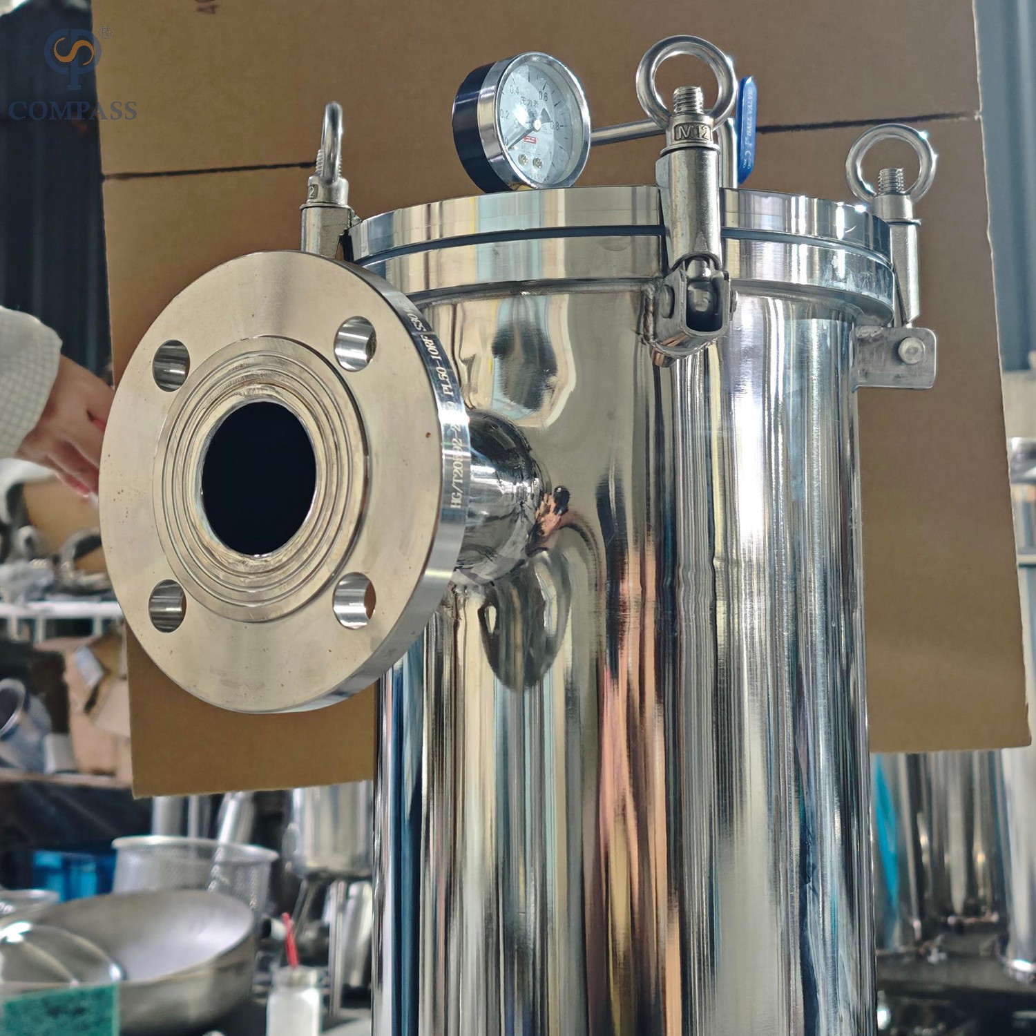 SS304 Stainless Steel Hygienic Side Entry Bag Filter with Plate Cover