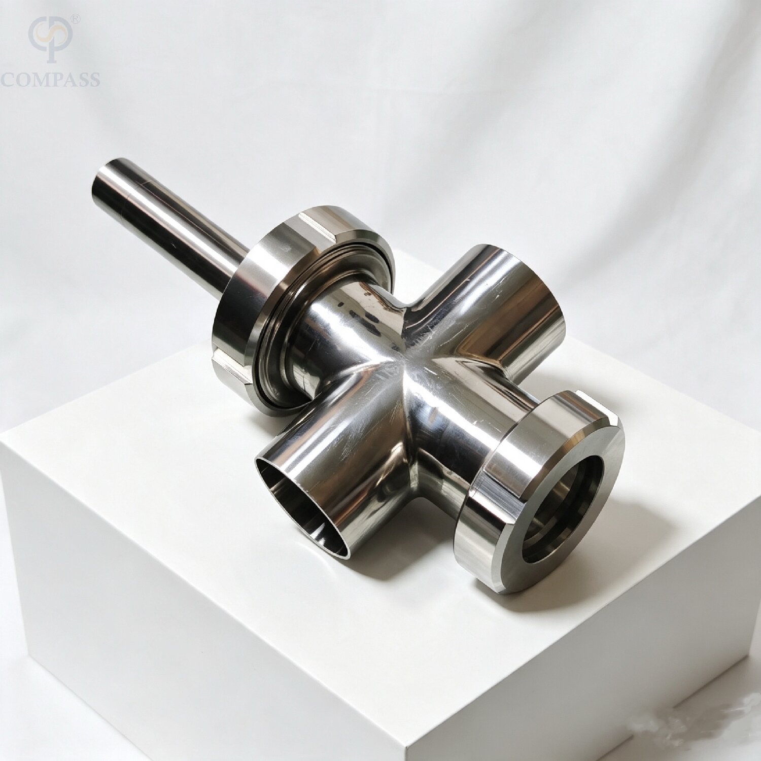 DN50 Food Grade Sanitary Cross Sight Glass SS304 Union Type Weld End Four Way Sight Glass with Light for Pipe Observation Window