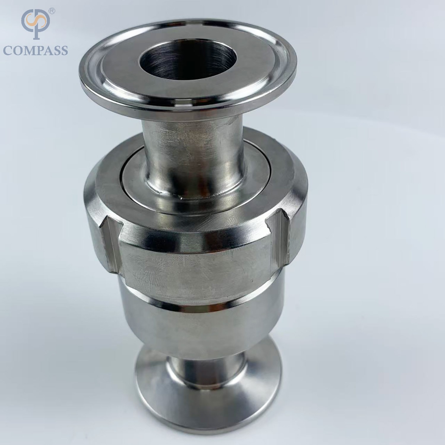 Sanitary check valve installation diagram and flow direction
