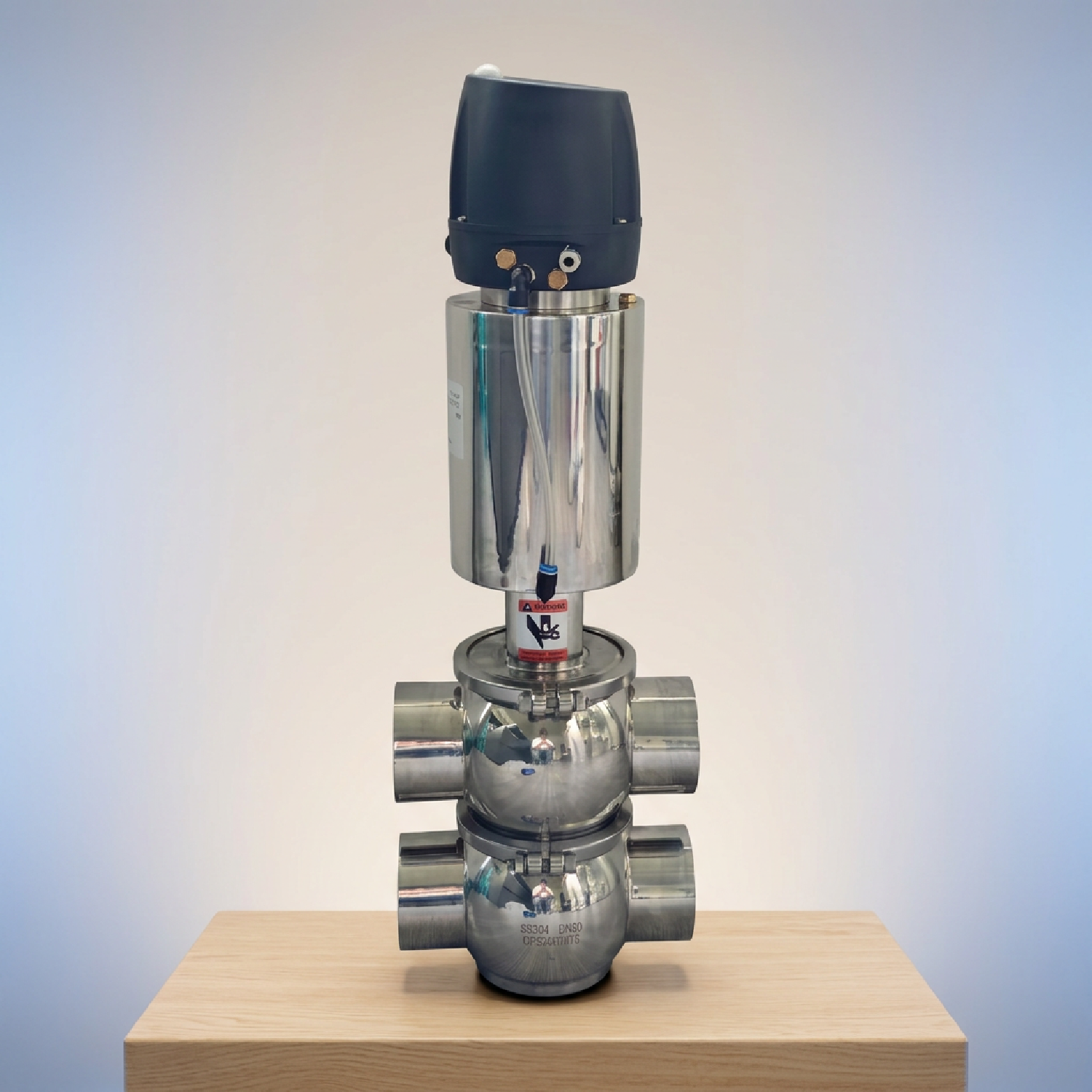 SS304 Single Acting Pneumatic Actuator DIN 22A Model Normally Closed DN80 Pneumatic Weld Diverter Valve with 24VDC Control Head