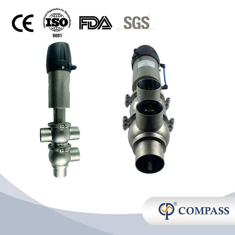 SS304 DIN 21 MODEL PNEUMATIC CLAMP DIVERTER VALVE WITH 24V CONTROL HEAD