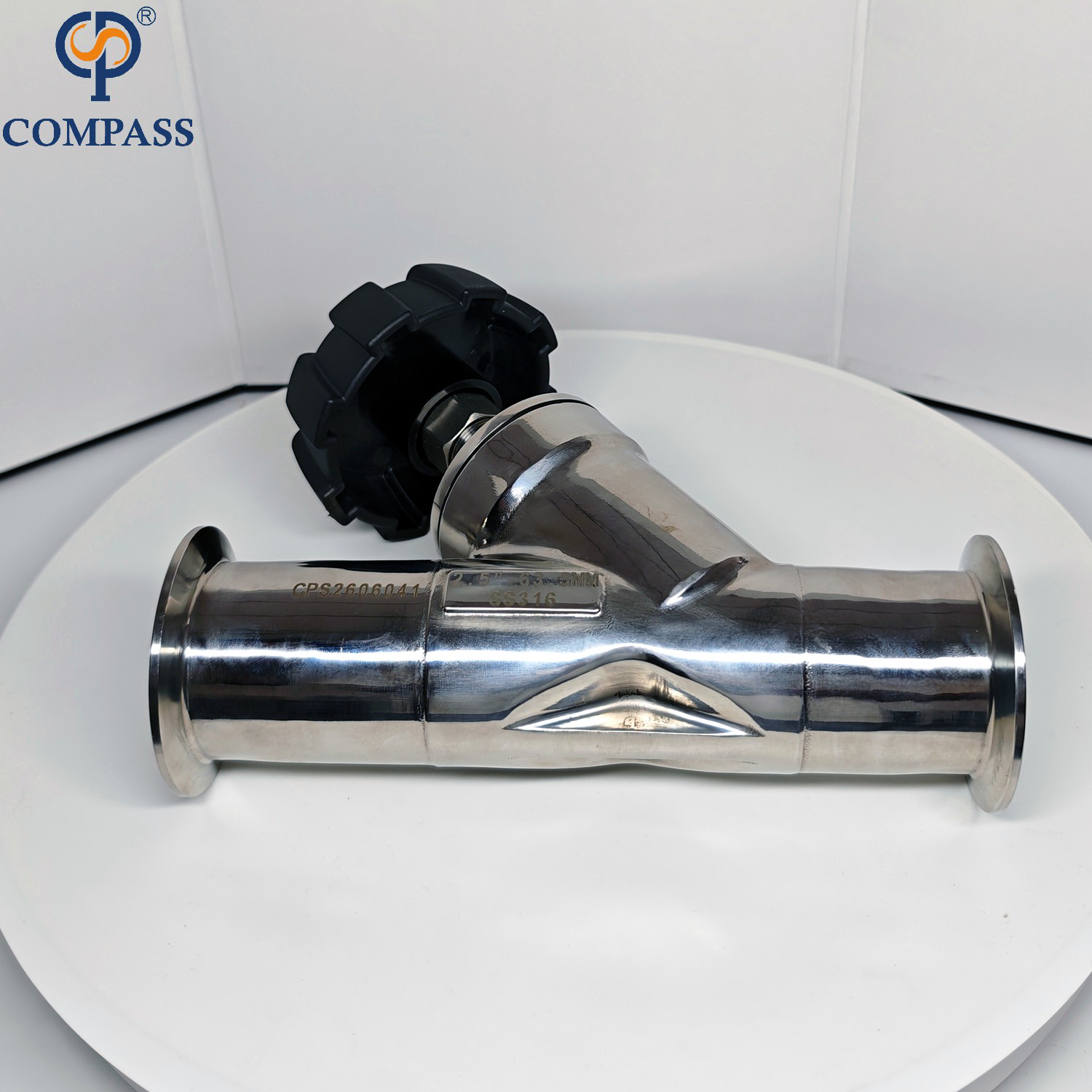 Tri Clamping End Mirror Polished TC77.5MM SS316L 63.5MM Manual Angle Seat Valve
