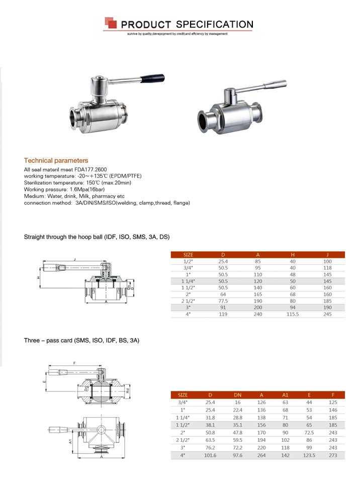 Stainless Steel SS304 Sanitary Straight Clamping Ball Valves