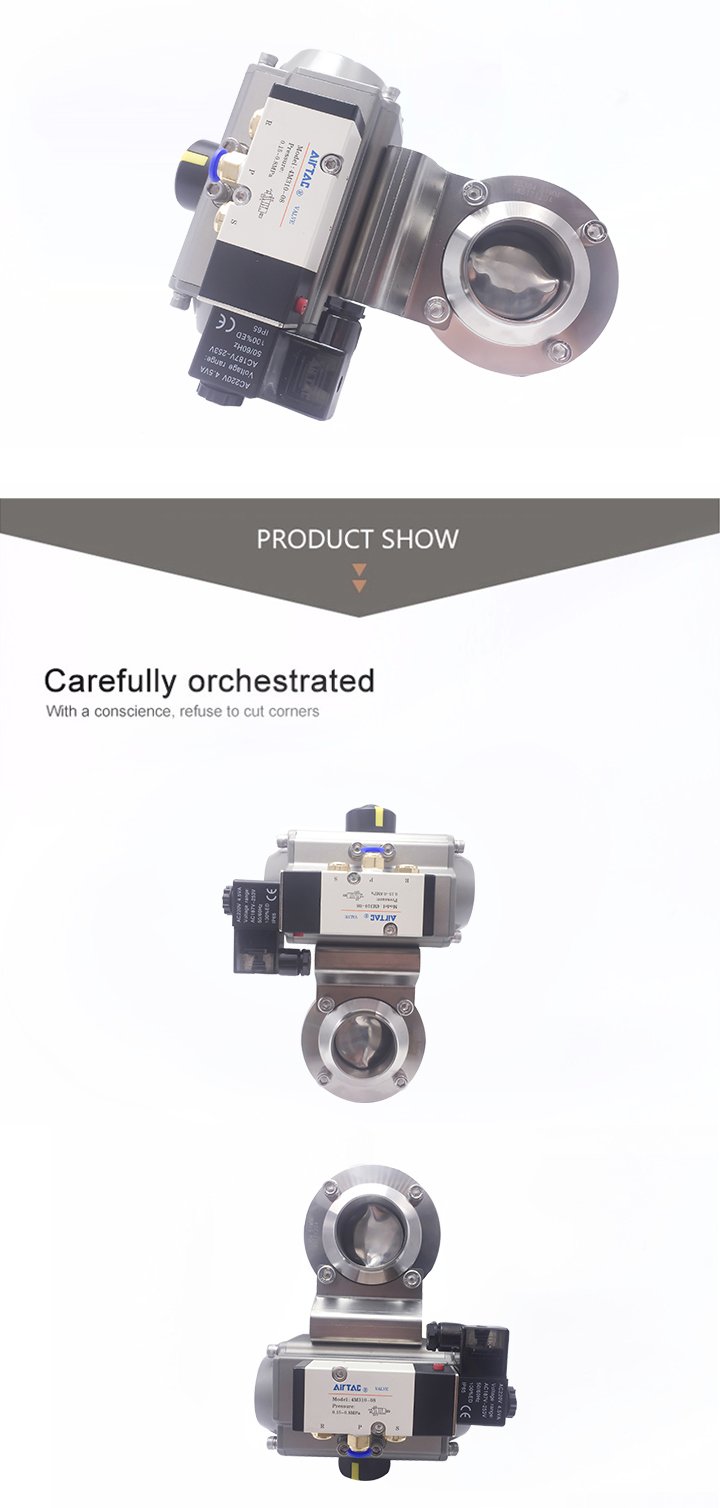 51mm SS304 Weld SMS Pneumatic Actuator Butterfly Valve with Solenoid Valve (Airtec)