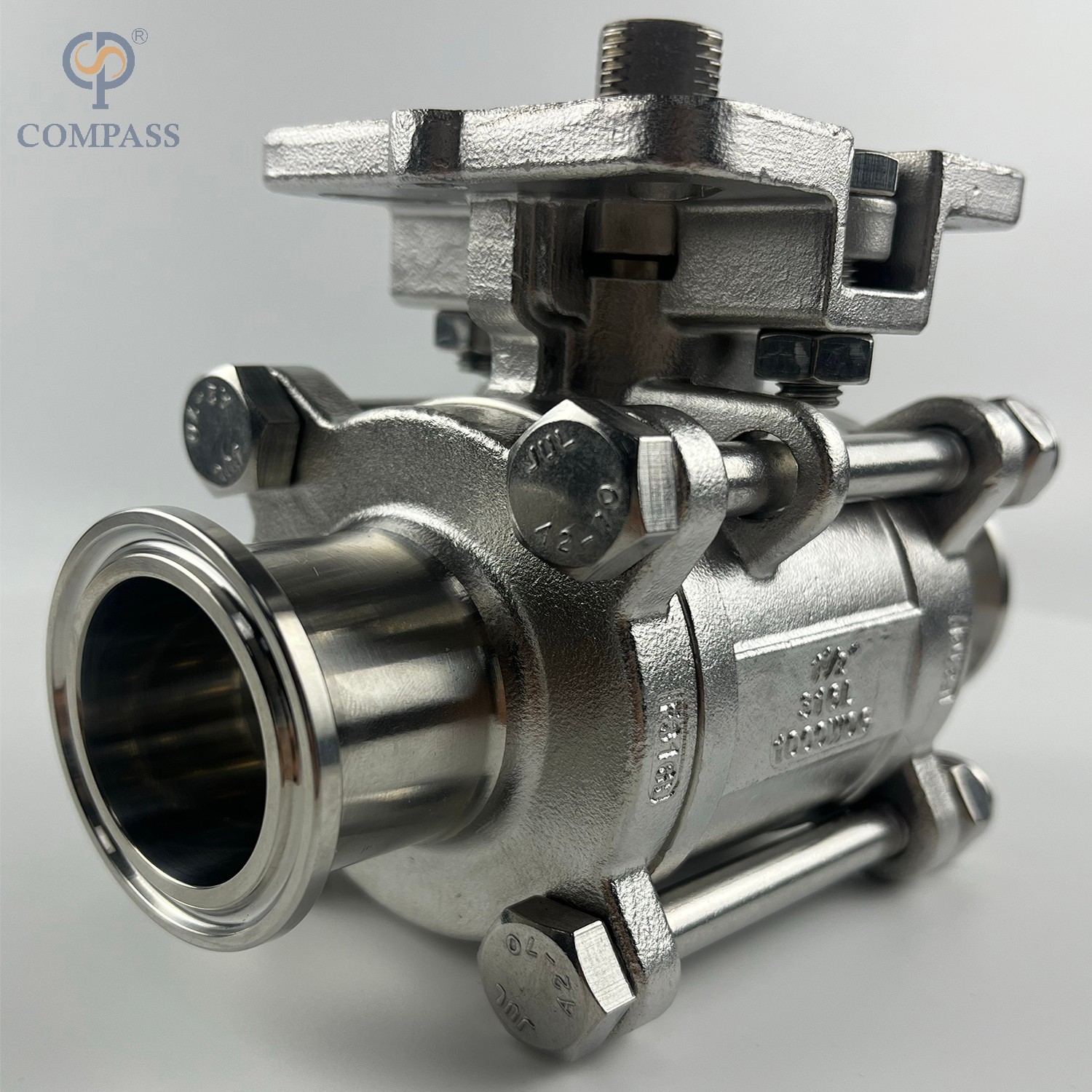 1.5 INCH STAINLESS STEEL MANUAL HIGH PLATFORM THREE-PIECE BALL VALVE WITHOUT HANDLE