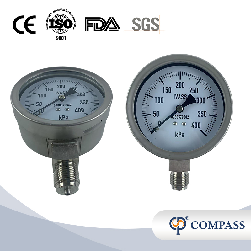 1/2"-BSP STAINLESS STEEL SANITARY SS304 RADIAL STEM PRESSURE GAUGE 100MM