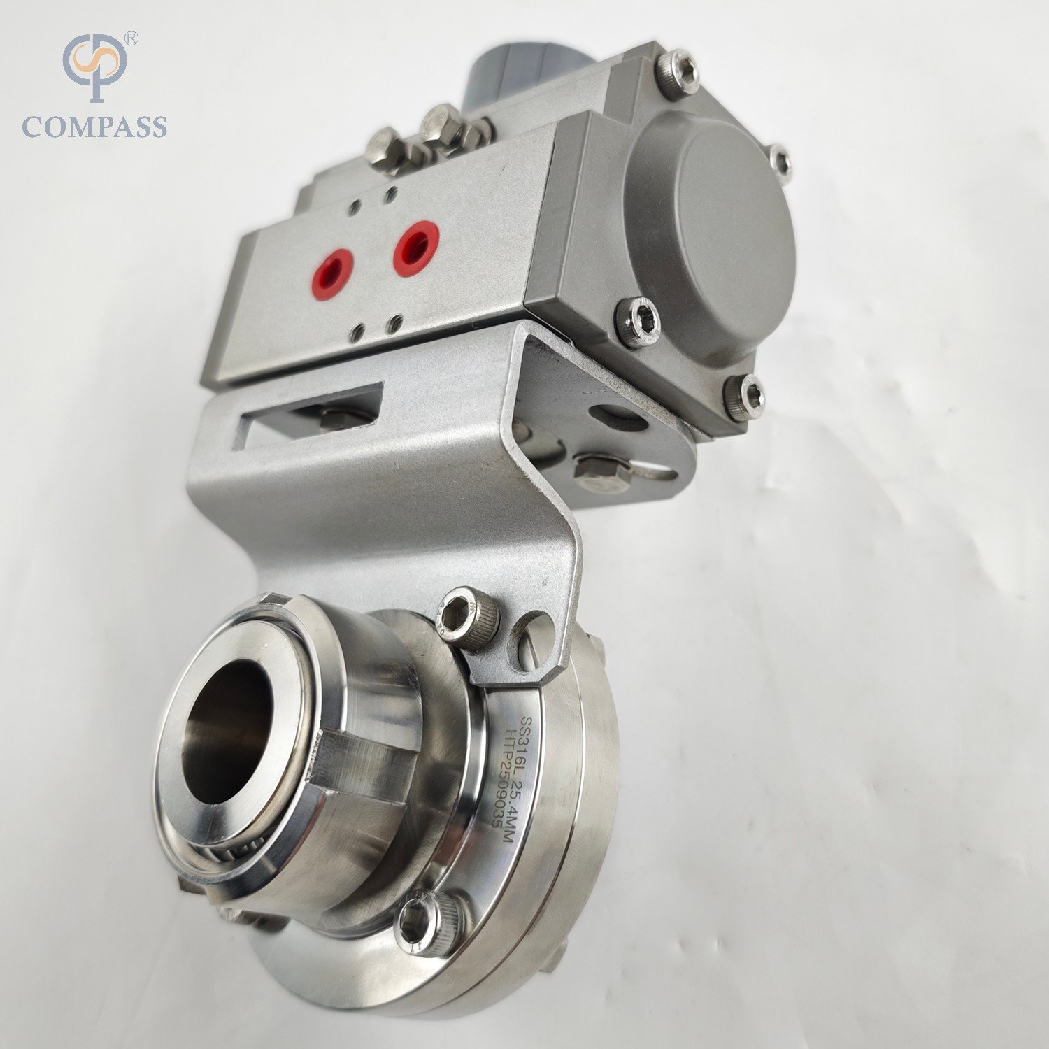 SS316L FOOD GRADE SMS PNEUMATIC MALE/FEMALE BUTTERFLY VALVE WITH PNEUMATIC ACTUATOR