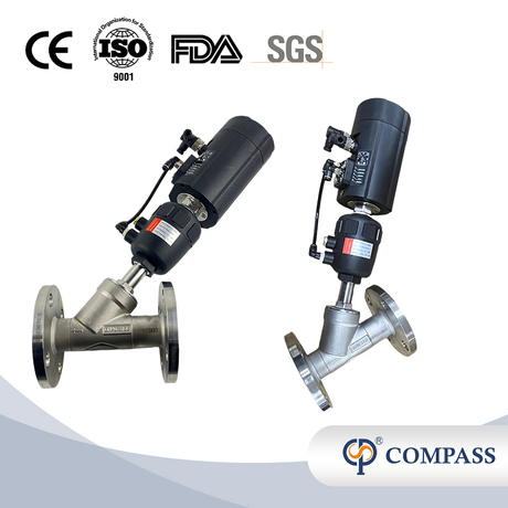 PLASTIC PNEUMATIC FLANGE ANGLE SEAT VALVE WITHCONTROL HEAD