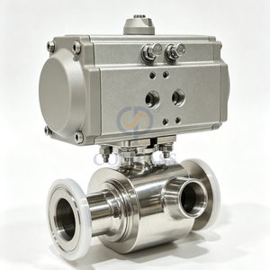 Price 25.4MM Sanitary Stainless Steel SS304 Food Grade SMS 1Inch AT052D Pneumatic Actuator Straight Clamp Ball Valve with Jacket