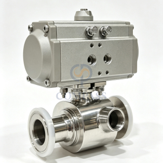 Price 25.4MM Sanitary Stainless Steel SS304 Food Grade SMS 1Inch AT052D Pneumatic Actuator Straight Clamp Ball Valve with Jacket