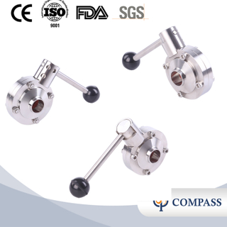 DN100 RD130×1/4 Sanitary Hygienic Stainless Steel Food Grade SS304 DIN Manual Thread-weld Butterfly Valve with Stainless Steel Square Pull Handle