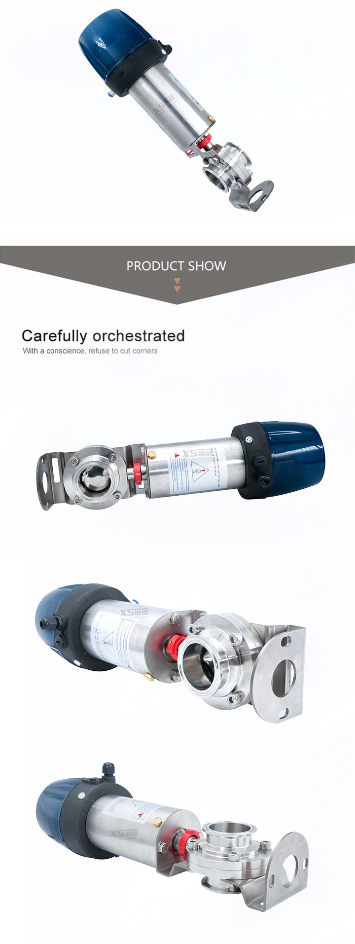 Stainless Steel 304 Sanitary Tri Clamp Pneumatic Butterfly Valves with Control Head