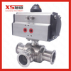 Stainless Steel Sanitary Three Ways Pneumatic Actuator Ball Valve