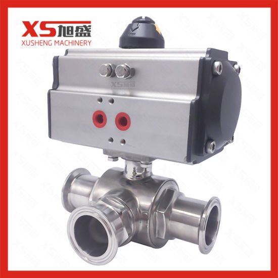 Stainless Steel Sanitary Three Ways Pneumatic Actuator Ball Valve