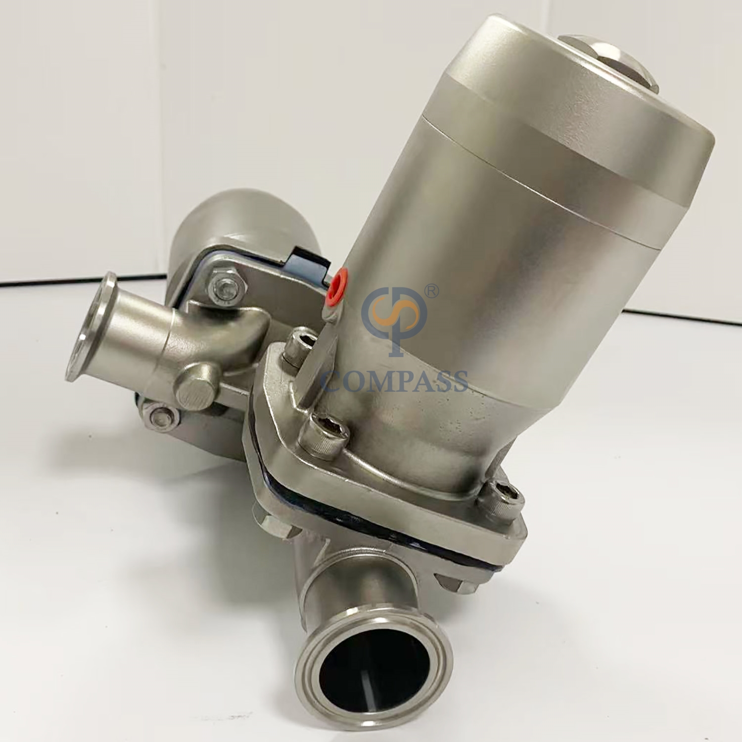 Three Way SS316L DN40 Pneumatic Diaphragm Valve with PTFE and EPDM Split Diaphragm